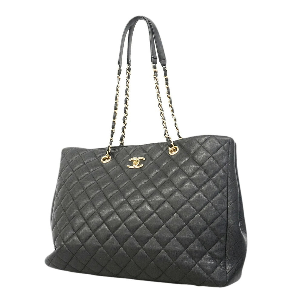 Chanel Matelassé Chain Tote Bag, Caviar Leather, Black/Champagne, Women's, P3...